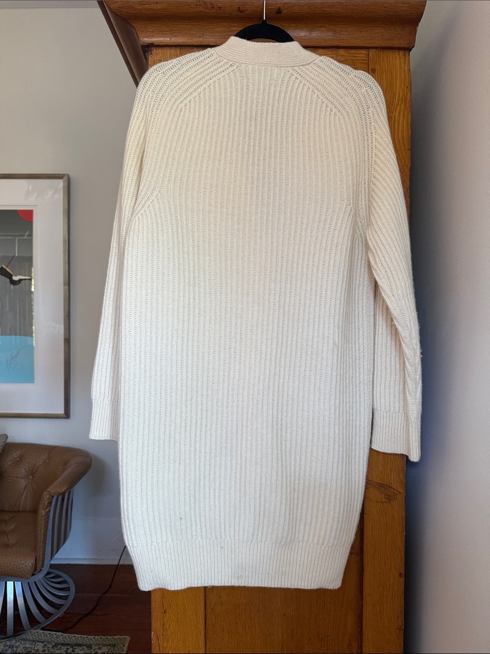 Ganni Ivory Ribbed Extra Long Cardigan with Rhinestone Buttons 🌈 - Picture 6 of 7